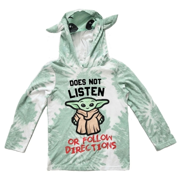Star Wars Shirts & Tops Star Wars Mandalorian Grogu Kids Hooded Tshirt Sz 7 Long Sleeves